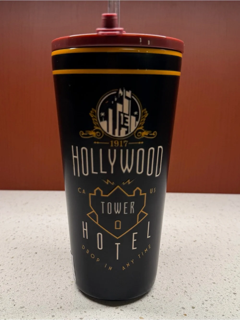 NEW DISNEY HOLLYWOOD TOWER HOTEL 19oz STAINLESS STEEL TUMBLER “DROP IN ANY TIME”